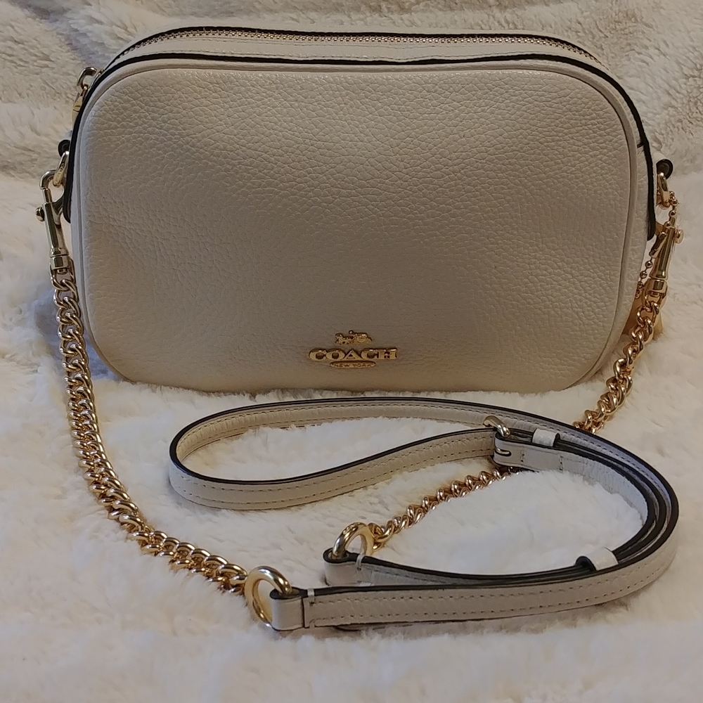 Coach Isla Leather Crossbody Handbag Purse, Chalk